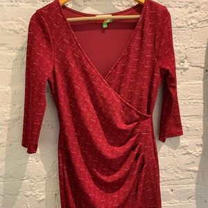 Patterned red wrap dress